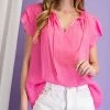 She She Boutique Tiered Ruffle Short Sleeve Blouse - Bubble Gum OR Black CLOTHING