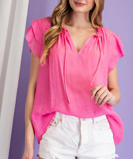 She She Boutique Tiered Ruffle Short Sleeve Blouse - Bubble Gum OR Black CLOTHING 3 She She Boutique Tiered Ruffle Short Sleeve Blouse - Bubble Gum OR Black CLOTHING