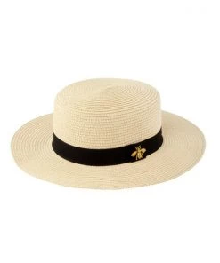 She She Boutique Bee Charm Boater Hat - Beige ACCESSORIES
