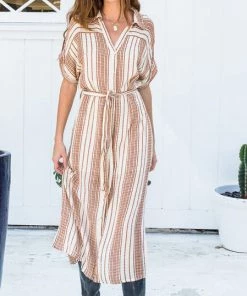 She She Boutique Striped Belted Shirt Dress - Navy OR Camel NEW ARRIVALS