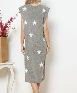 She She Boutique CLOTHING Mineral Wash Star Dress- Grey