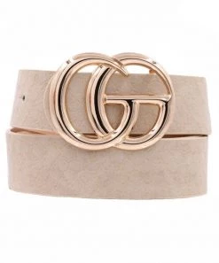 She She Boutique Double Gold Metal Ring Textured Belt - Brown, Khaki, Lt Grey, Lt Taupe Or White ACCESSORIES