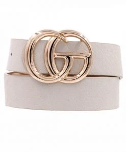 She She Boutique Double Gold Metal Ring Textured Belt - Brown, Khaki, Lt Grey, Lt Taupe Or White ACCESSORIES