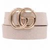 She She Boutique Double Gold Metal Ring Textured Belt - Brown, Khaki, Lt Grey, Lt Taupe Or White ACCESSORIES