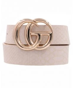 She She Boutique Double Gold Metal Ring Textured Belt - Brown, Khaki, Lt Grey, Lt Taupe Or White ACCESSORIES