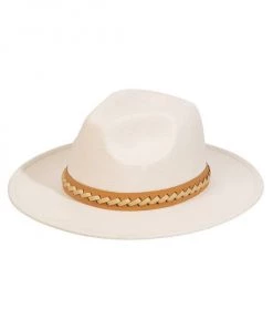 She She Boutique ACCESSORIES Fedora Hat With Braided Trim - Ivory