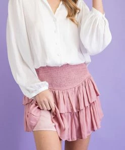 She She Boutique Smocked Ruffle Skort - Blush