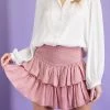 She She Boutique Smocked Ruffle Skort - Blush