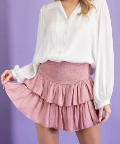 She She Boutique Smocked Ruffle Skort - Blush