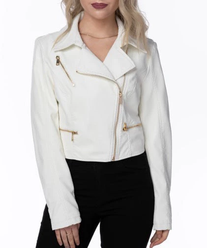 She She Boutique Cropped Vegan Leather Moto Jacket - Black OR White 3 She She Boutique Cropped Vegan Leather Moto Jacket - Black OR White