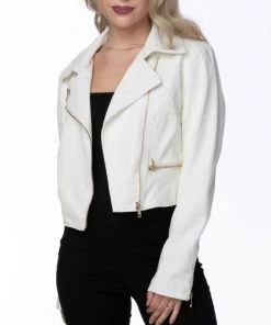 She She Boutique Cropped Vegan Leather Moto Jacket - Black OR White