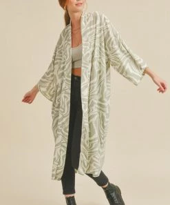 She She Boutique Zebra Kimono - Sage