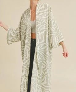 She She Boutique Zebra Kimono - Sage