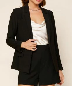 She She Boutique CLOTHING Long Sleeve Open Blazer Jacket - Black OR White