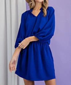 She She Boutique 3/4 Sleeve Dress - Royal Blue