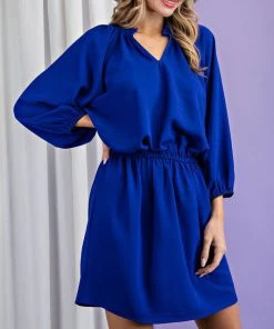 She She Boutique 3/4 Sleeve Dress - Royal Blue