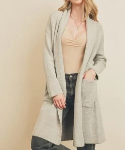She She Boutique Cozy Long Cardigan - Light Grey NEW ARRIVALS