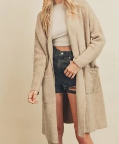 She She Boutique Cozy Long Cardigan - Taupe