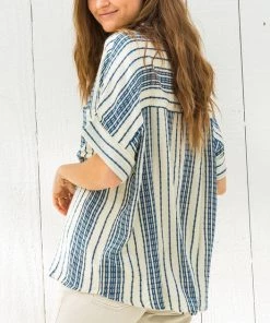 She She Boutique Striped Button Down Top - Navy/Cream OR Red/Cream