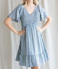 She She Boutique Gingham Dress - Blue CLOTHING