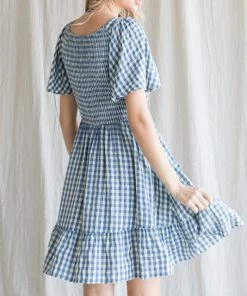 She She Boutique Gingham Dress - Blue CLOTHING