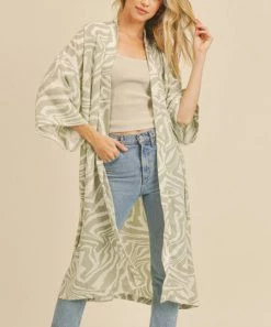 She She Boutique Zebra Kimono - Sage