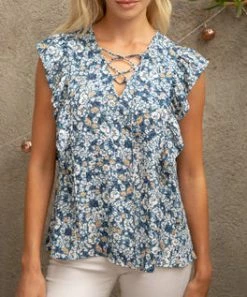 She She Boutique Strappy Floral Top - Navy