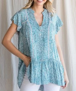 She She Boutique Spot Print Top - Teal CLOTHING