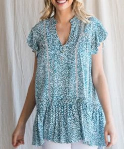 She She Boutique Spot Print Top - Teal CLOTHING