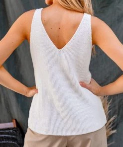 She She Boutique V-Neck Tank - Ivory OR Blue CLOTHING