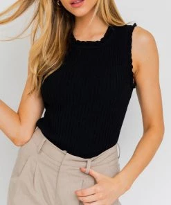 She She Boutique CLOTHING Sleeveless Ruffle Top - Ivory OR Black 10 She She Boutique CLOTHING Sleeveless Ruffle Top - Ivory OR Black
