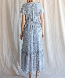 She She Boutique CLOTHING Floral Maxi Dress - Powder Blue