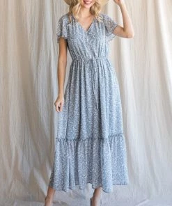 She She Boutique CLOTHING Floral Maxi Dress - Powder Blue
