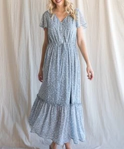 She She Boutique CLOTHING Floral Maxi Dress - Powder Blue