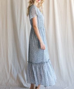 She She Boutique CLOTHING Floral Maxi Dress - Powder Blue