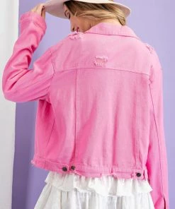 She She Boutique CLOTHING Mineral Washed Distressed Jacket - Cotton Candy OR Vanilla