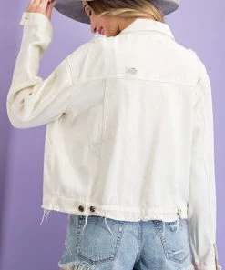 She She Boutique CLOTHING Mineral Washed Distressed Jacket - Cotton Candy OR Vanilla