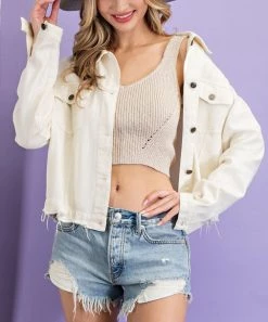 She She Boutique CLOTHING Mineral Washed Distressed Jacket - Cotton Candy OR Vanilla