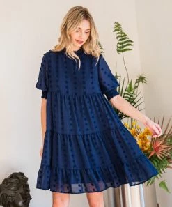 She She Boutique NEW ARRIVALS Swiss Dot Dress - Navy
