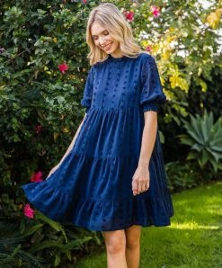 She She Boutique NEW ARRIVALS Swiss Dot Dress - Navy