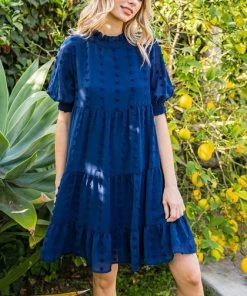 She She Boutique NEW ARRIVALS Swiss Dot Dress - Navy