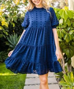 She She Boutique NEW ARRIVALS Swiss Dot Dress - Navy