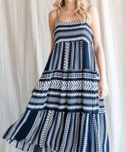 She She Boutique Multi Pattern Midi Dress - Navy