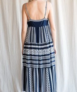 She She Boutique Multi Pattern Midi Dress - Navy