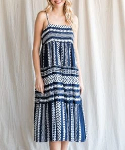 She She Boutique Multi Pattern Midi Dress - Navy