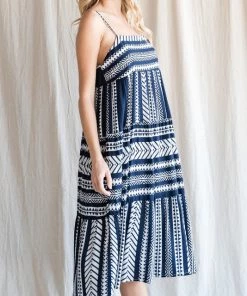 She She Boutique Multi Pattern Midi Dress - Navy