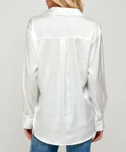 She She Boutique Satin Button Down Top - Off White CLOTHING