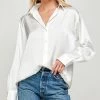 She She Boutique Satin Button Down Top - Off White CLOTHING