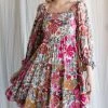 She She Boutique CLOTHING Floral Square Neck Dress - Pink Multi 2 She She Boutique CLOTHING Floral Square Neck Dress - Pink Multi