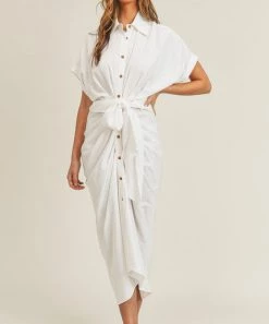 She She Boutique CLOTHING Tie Front Dress - Off White